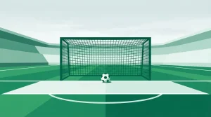 Fußballtor mit straffem Netz auf einem grünen Spielfeld