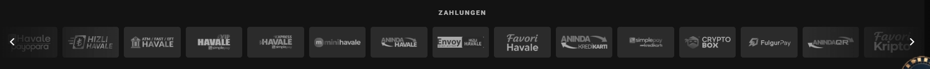 Zahlungsbereich der Bahiscasino-Benutzeroberfläche mit Angaben zu Zahlungswegen